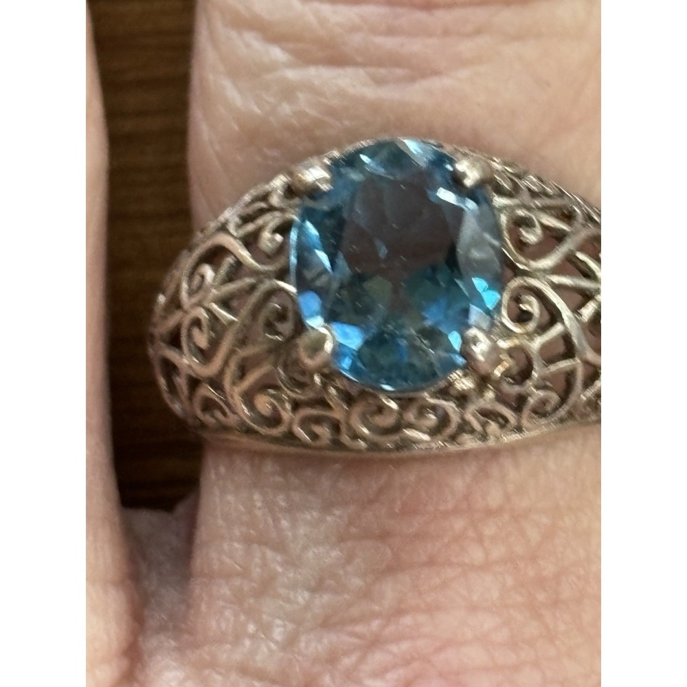 925 STERLING SILVER AND TOPAZ PIERCED SCROLLS RING RING SIZE 9 - Picture 9 of 11